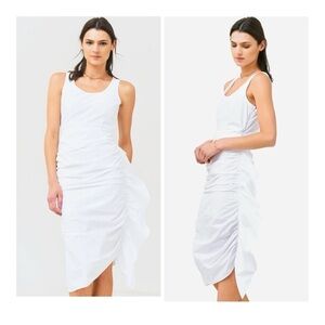 RHODE | Feminine Romantic White Cotton Side Ruffle Midi Elsie Dress | 2